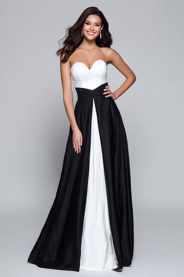 Black and White Sweetheart A Line Long Formal Dress